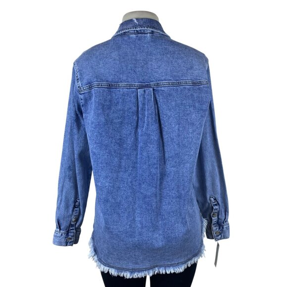 Pilcro Women's Blue Denim Button-Up Jacket With Fringe Hem Size Small - New - Picture 3 of 10